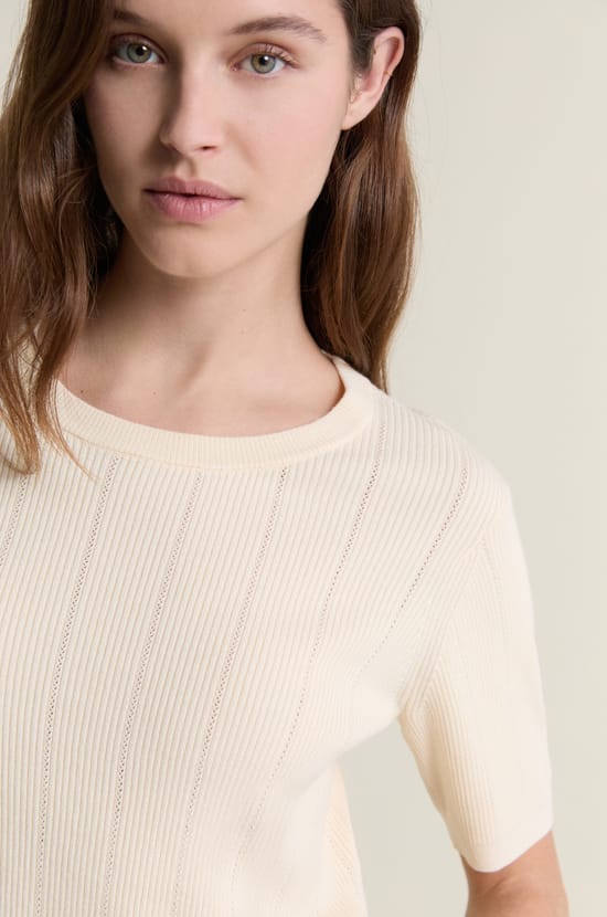 Pull col rond en maille fine pointelle;${refinementColor}