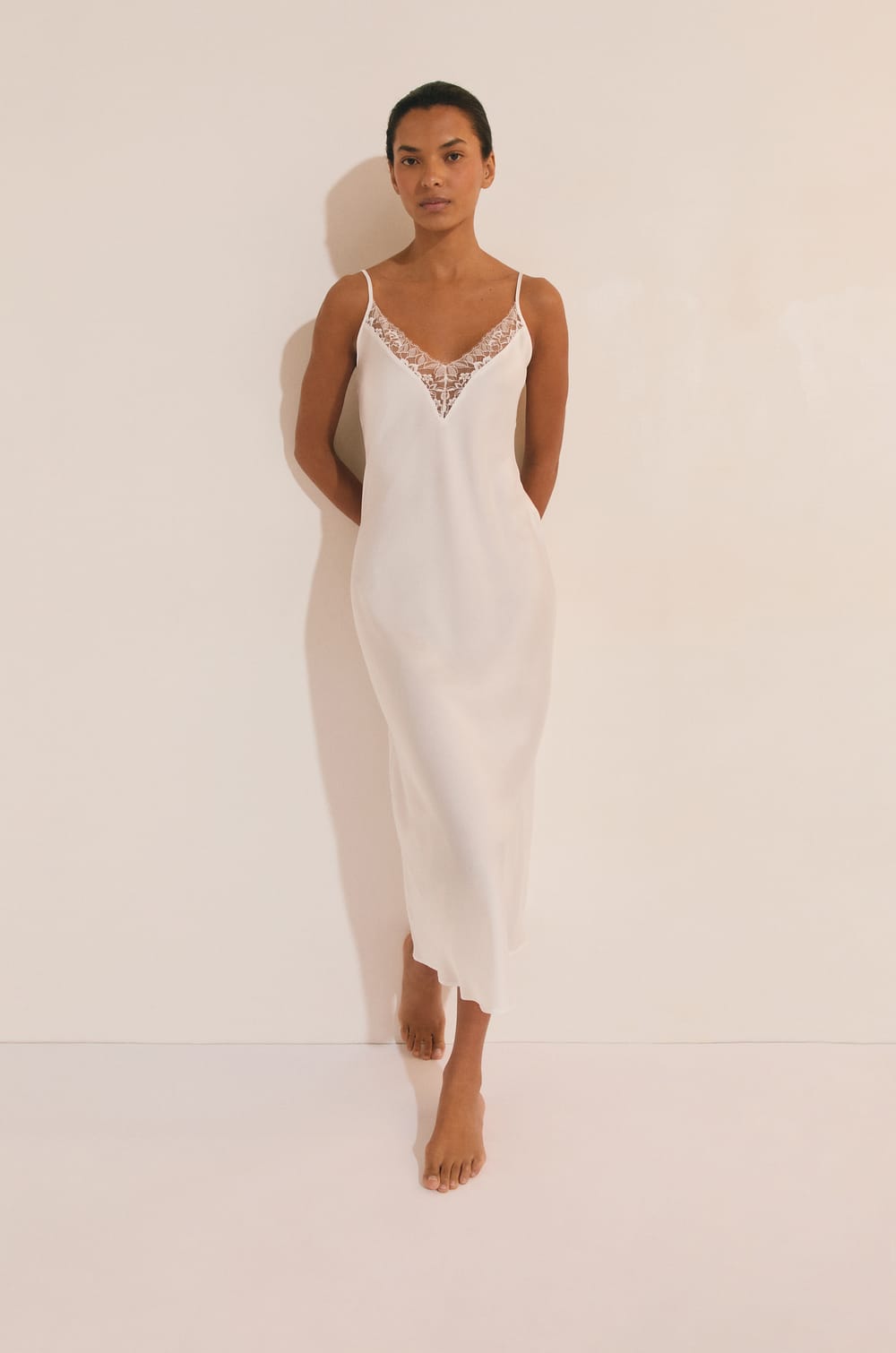 Long Satin Nightdress;${refinementColor}