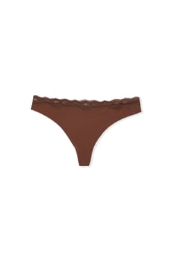 Tanga de microfibra con detalles de encaje;${refinementColor}