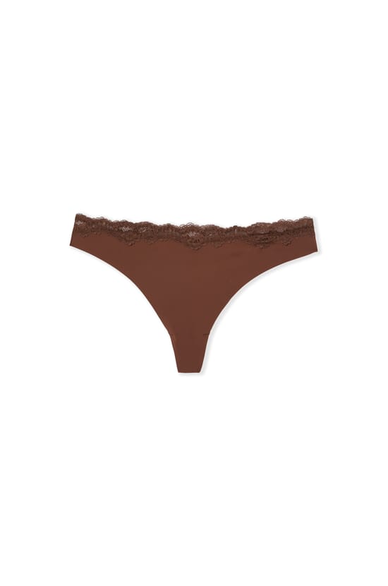 Tanga de microfibra con detalles de encaje;${refinementColor}