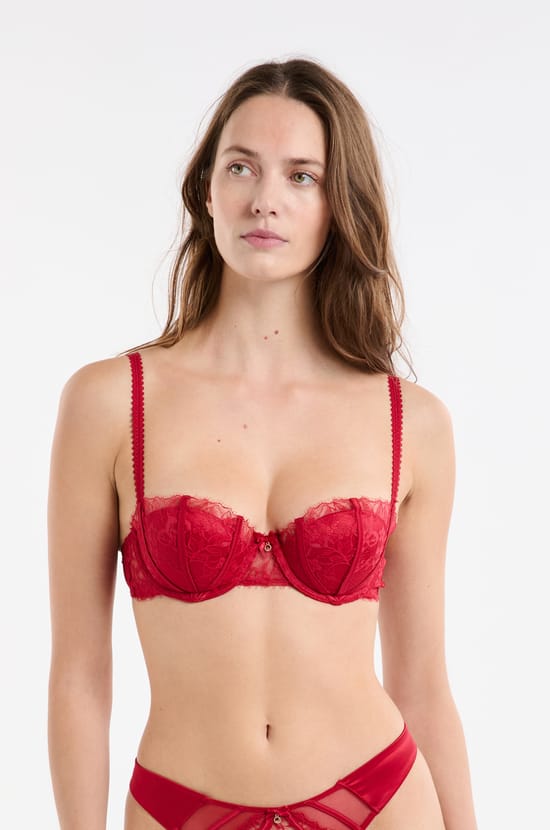 Push-up Balconette Bra in Lace and Satin;${refinementColor}