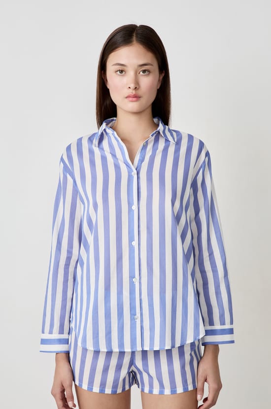 Cotton Striped Pyjama Shirt;${refinementColor}