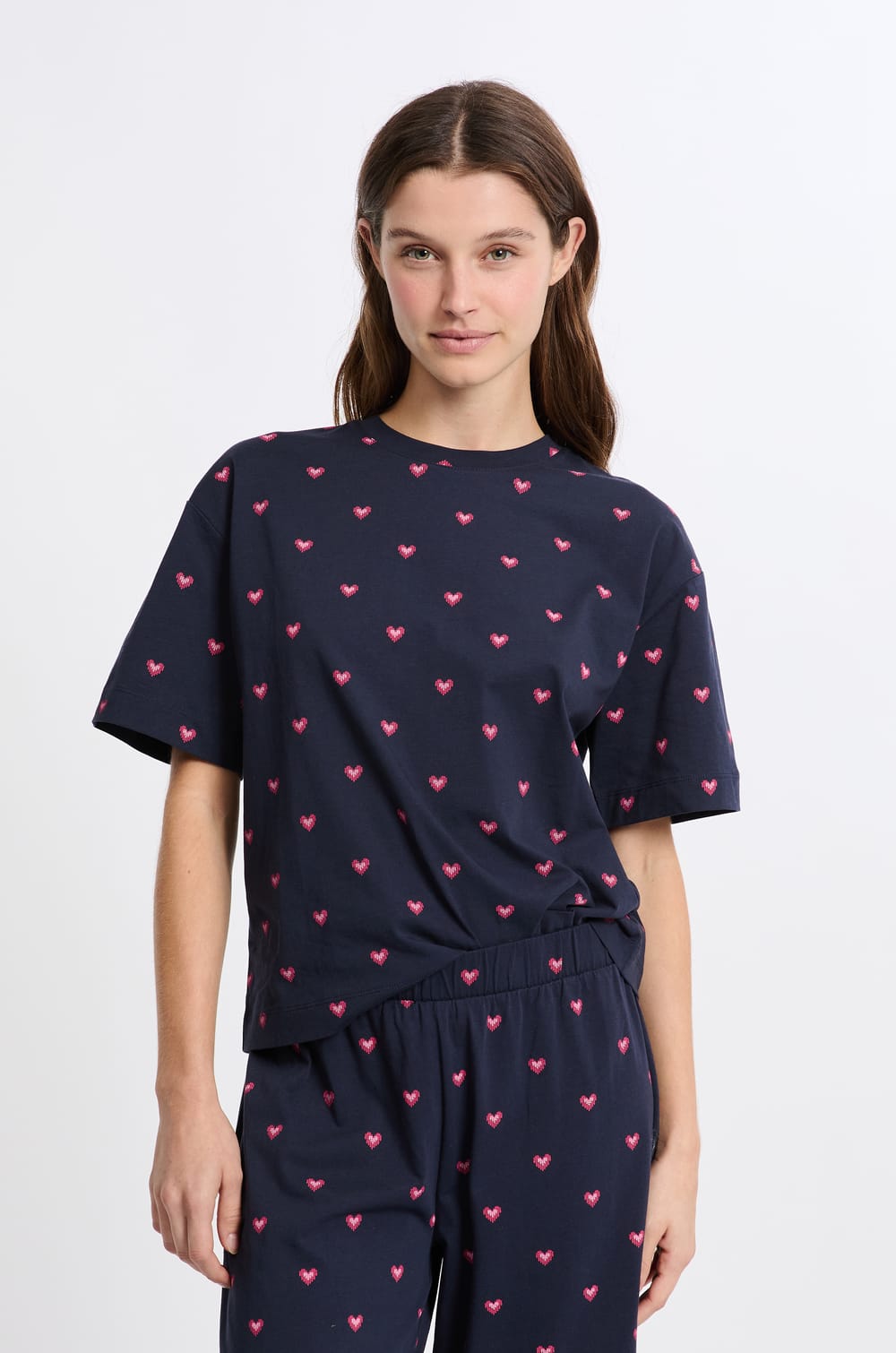 Ensemble de pyjama à motifs coeurs en coton;${refinementColor}
