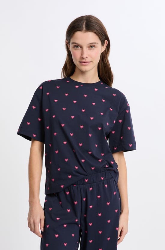 Ensemble de pyjama à motifs coeurs en coton;${refinementColor}