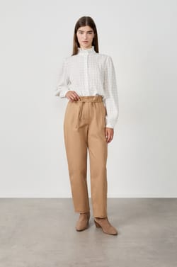 Tie-waist Cotton Trousers;${refinementColor}