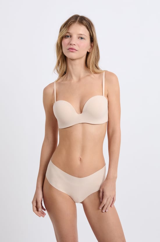 Microfibre push-up strapless bra with removable straps;${refinementColor}