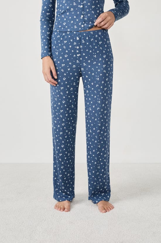 Pantalon de pyjama &agrave; fleurs en pointelle;${refinementColor}