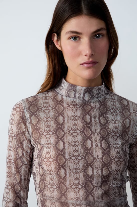 Sheer T-shirt with snake print;${refinementColor}