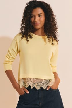 Pull avec coton et d&eacute;tails dentelle;${refinementColor}
