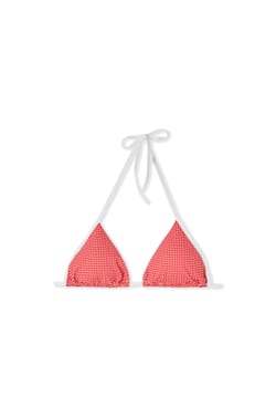 Triangle Bikini Top with Tie Detail and Patterns;${refinementColor}
