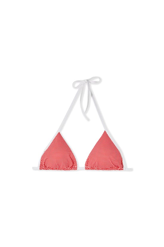 Triangle Bikini Top with Tie Detail and Patterns;${refinementColor}