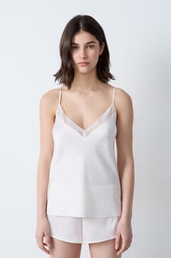 Satin Camisole with Lace Neckline;${refinementColor}
