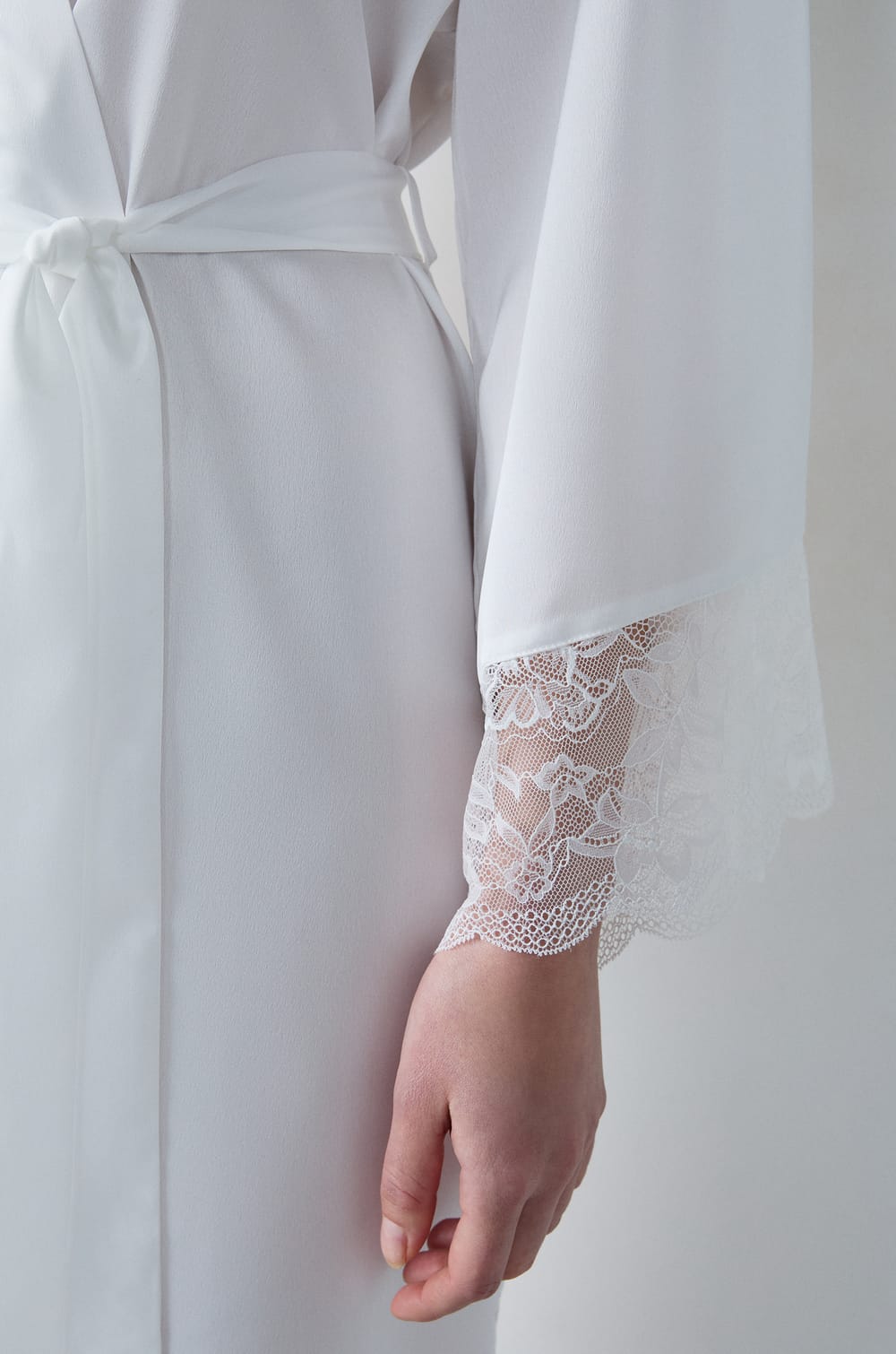 Long Satin Robe with Lace Details;${refinementColor}