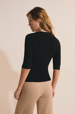 Pull &agrave; manches 3/4 en maille;${refinementColor}