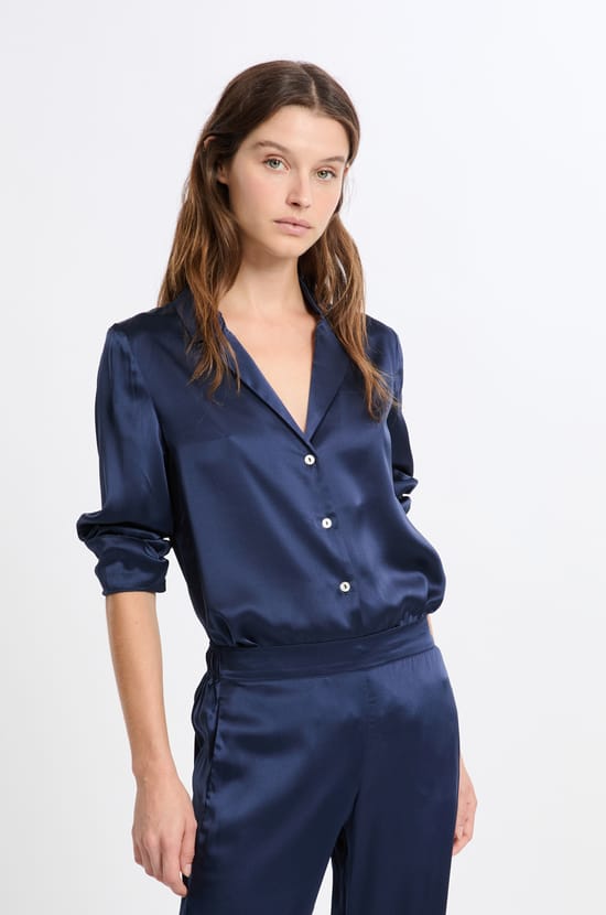Chemise de pyjama manches longues en soie;${refinementColor}