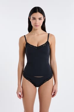 Camisole in microfibre and lace with integrated bralette and pads;${refinementColor}