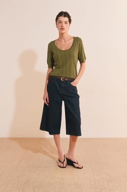 T-shirt manches courtes effet pointelle;${refinementColor}