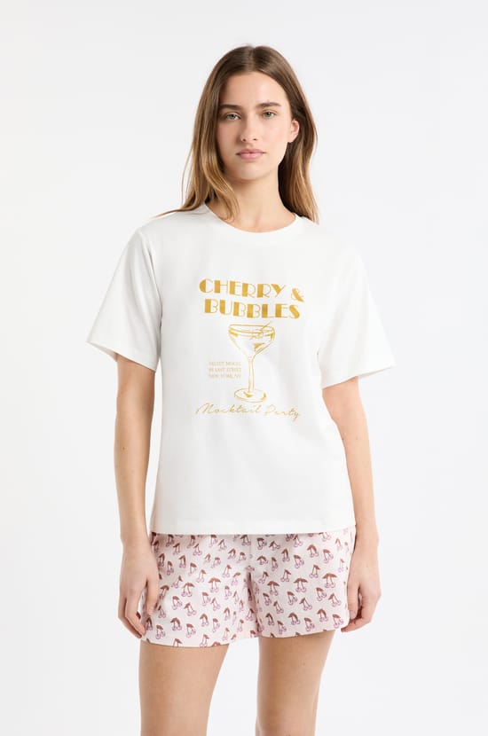 T-shirt de pyjama en coton avec illustration &ldquo;mocktail&rdquo;;${refinementColor}