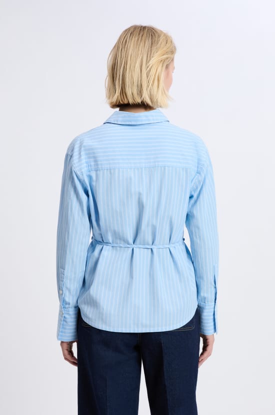 Long-sleeved cotton shirt with belt;${refinementColor}
