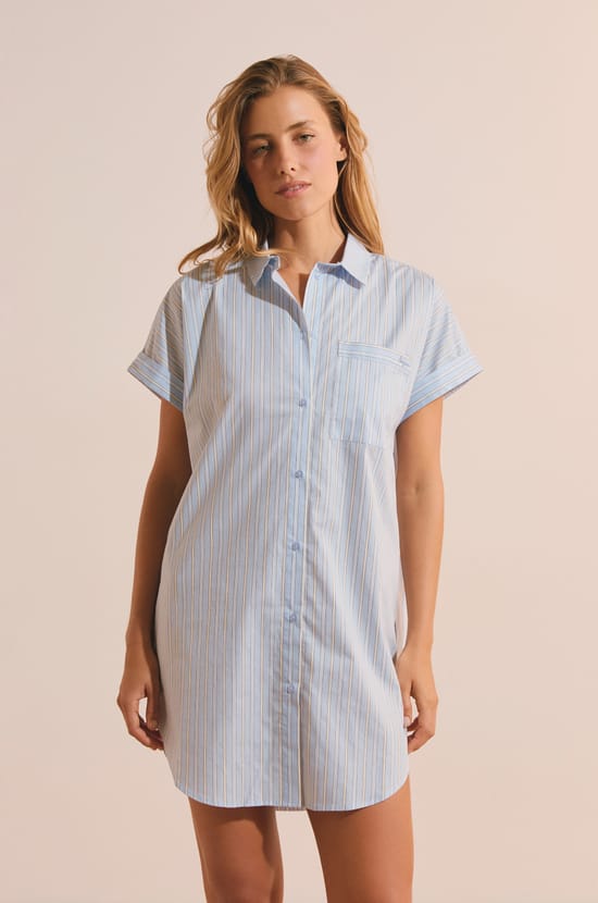 Chemise de nuit en coton &agrave; rayures;${refinementColor}