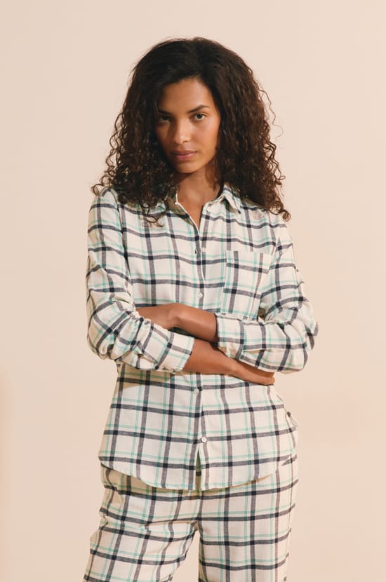 Chemise de pyjama &agrave; carreaux en coton;${refinementColor}