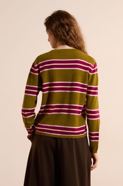 Pull col rond ray&eacute; 100% cachemire;${refinementColor}