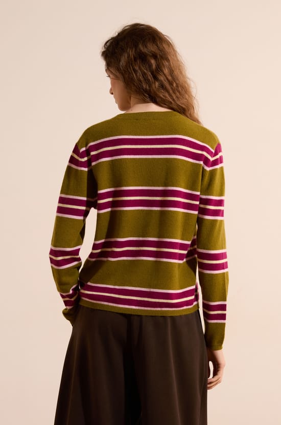 Pull col rond ray&eacute; 100% cachemire;${refinementColor}