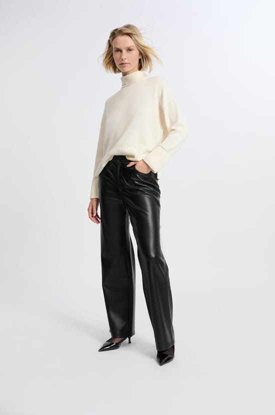 Pantalon large en effet cuir;${refinementColor}