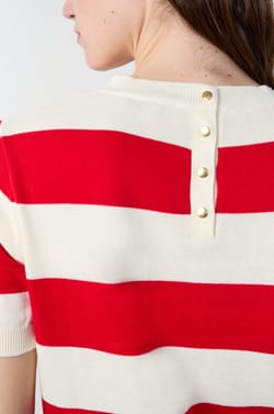 Short-sleeved striped sweater;${refinementColor}