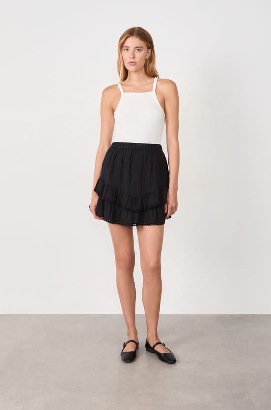 Cotton skirt with embroidery;${refinementColor}