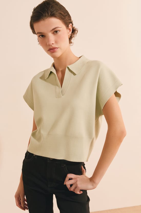 Pull manches courtes avec col polo;${refinementColor}