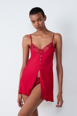 Short Satin Nightdress With Hearts;${refinementColor}