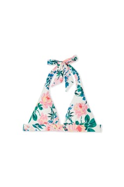 Floral Triangle Bikini Top with Tie;${refinementColor}