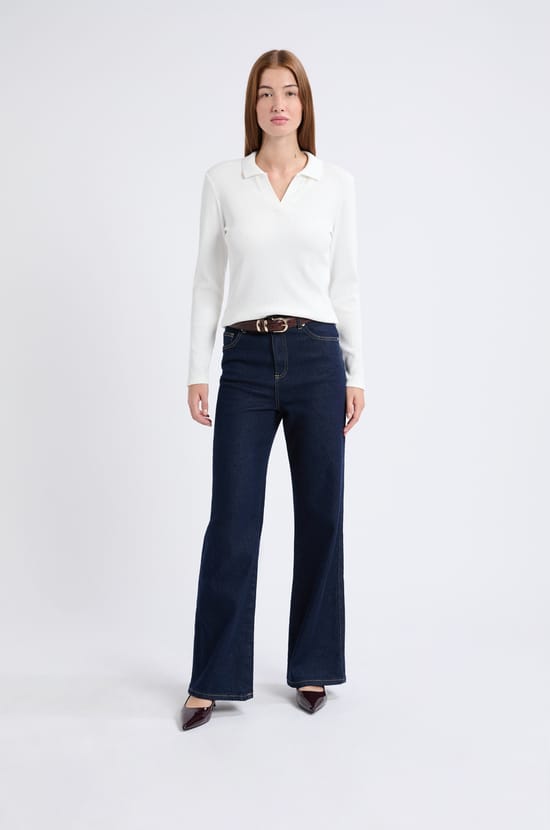 Long-sleeved V-neck T-shirt;${refinementColor}