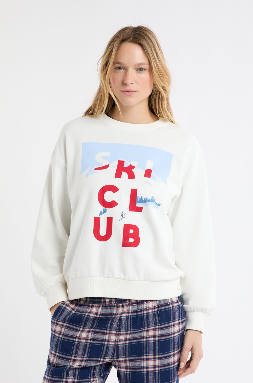 Sudadera de algodón con estampado de esquiadores;${refinementColor}