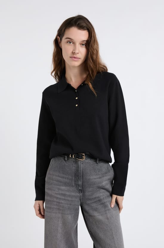 Pull col polo avec boutons dor&eacute;s;${refinementColor}