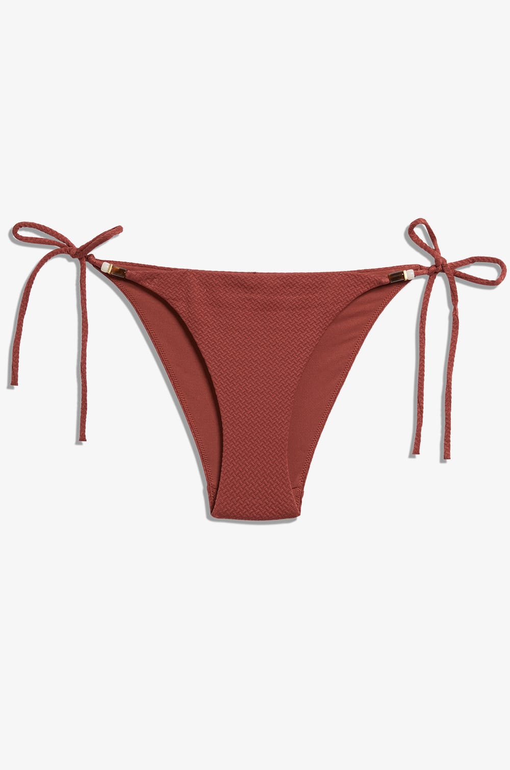 Self-Tie Textured Bikini Bottoms with Beaded Details;${refinementColor}