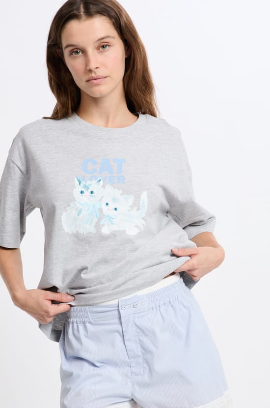 T-shirt de pyjama en coton avec motifs chats;${refinementColor}