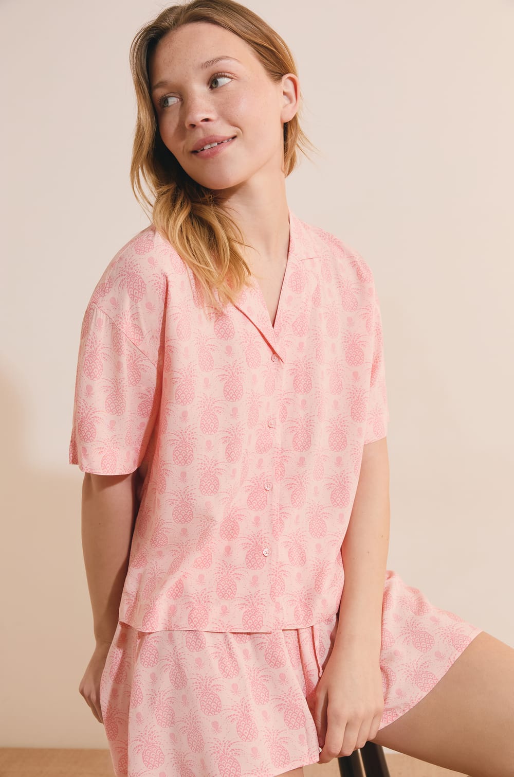 Chemise de pyjama courte &agrave; motifs;${refinementColor}