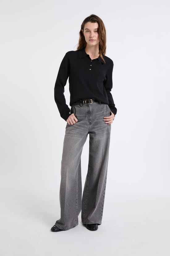 Pull col polo avec boutons dor&eacute;s;${refinementColor}