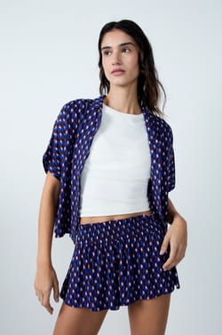 Printed short-sleeved pyjama shirt;${refinementColor}