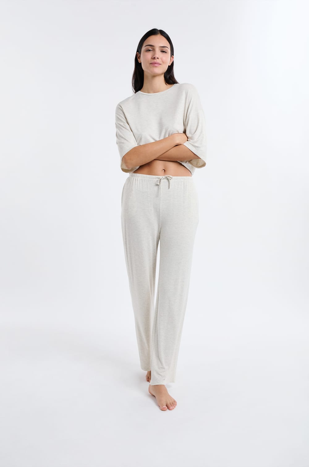 Pantalon de pyjama large en modal;${refinementColor}