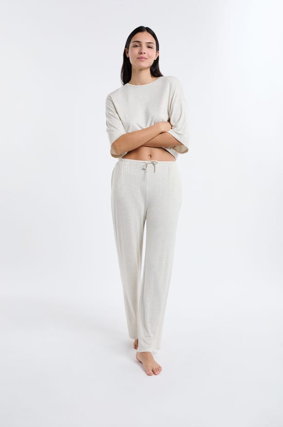 Pantalon de pyjama large en modal;${refinementColor}