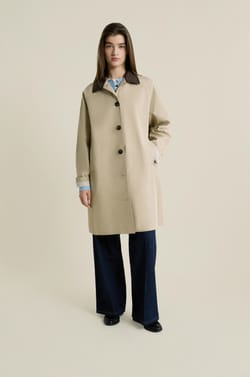 Long Trench Coat with Cotton and Contrasting Collar;${refinementColor}