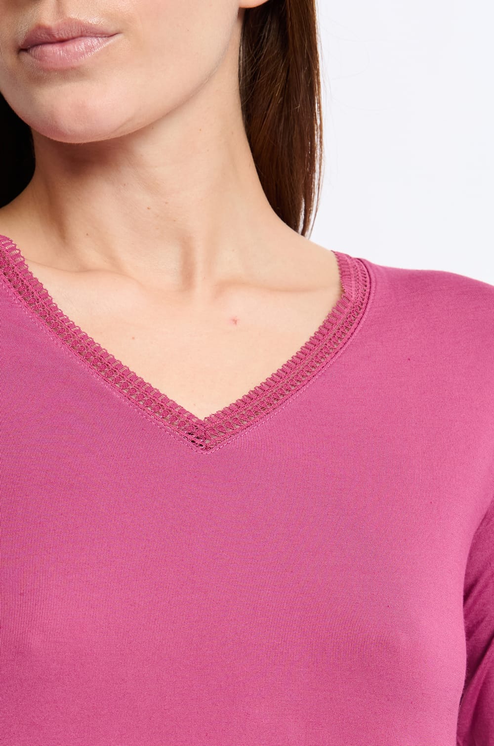 T-shirt col V maille thermique;${refinementColor}