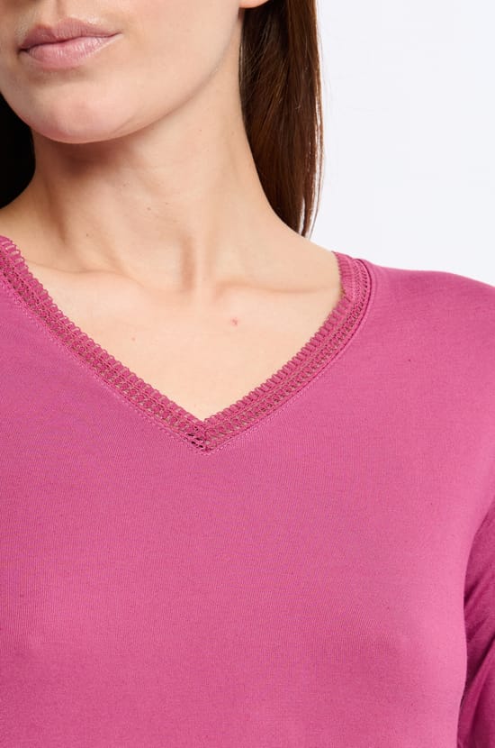 T-shirt col V maille thermique;${refinementColor}