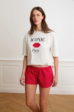 Pyjamashort met stippen van katoen;${refinementColor}