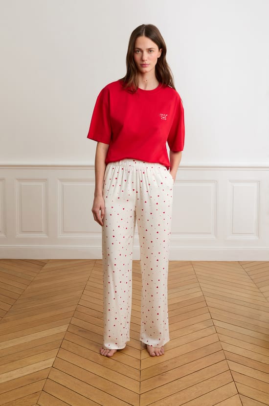 Pantalon de pyjama &agrave; motifs c&oelig;urs;${refinementColor}