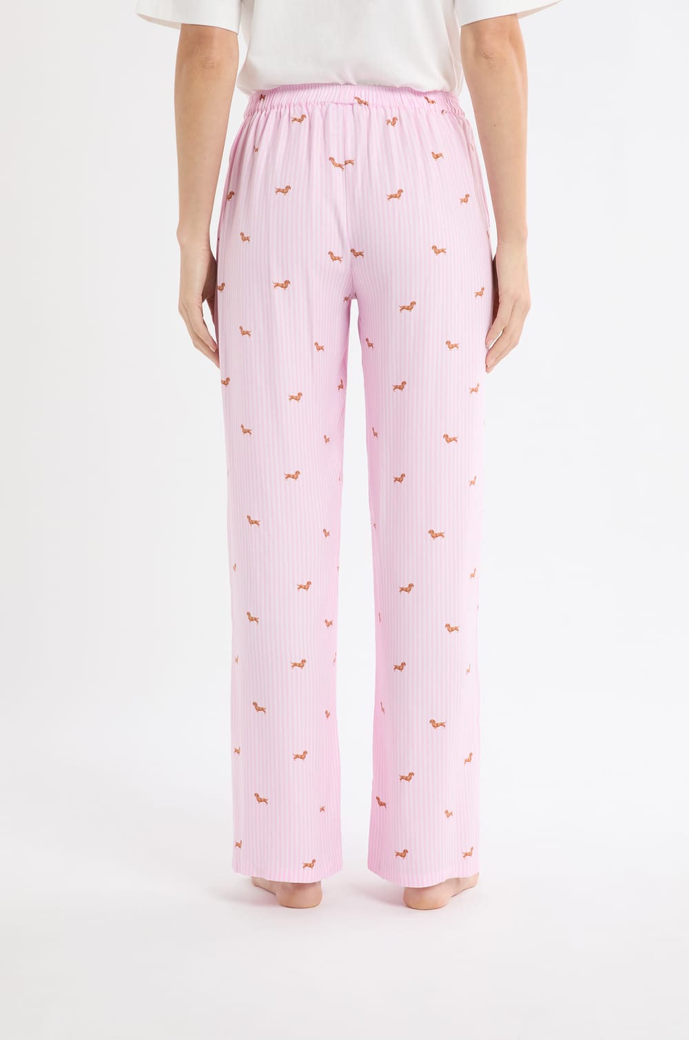 Pyjama Trousers with Striped Dachshund Print;${refinementColor}