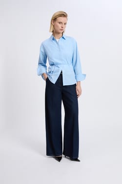Long-sleeved cotton shirt with belt;${refinementColor}